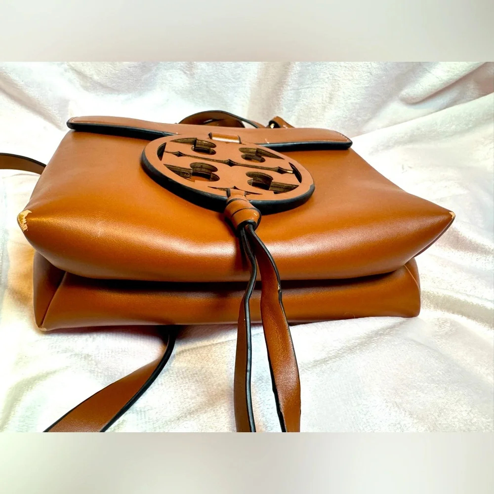 Tory Burch Crossbody Miller Bag Aged Camello Leather Logo Flap Discontinued Rare - Picture 13 of 13